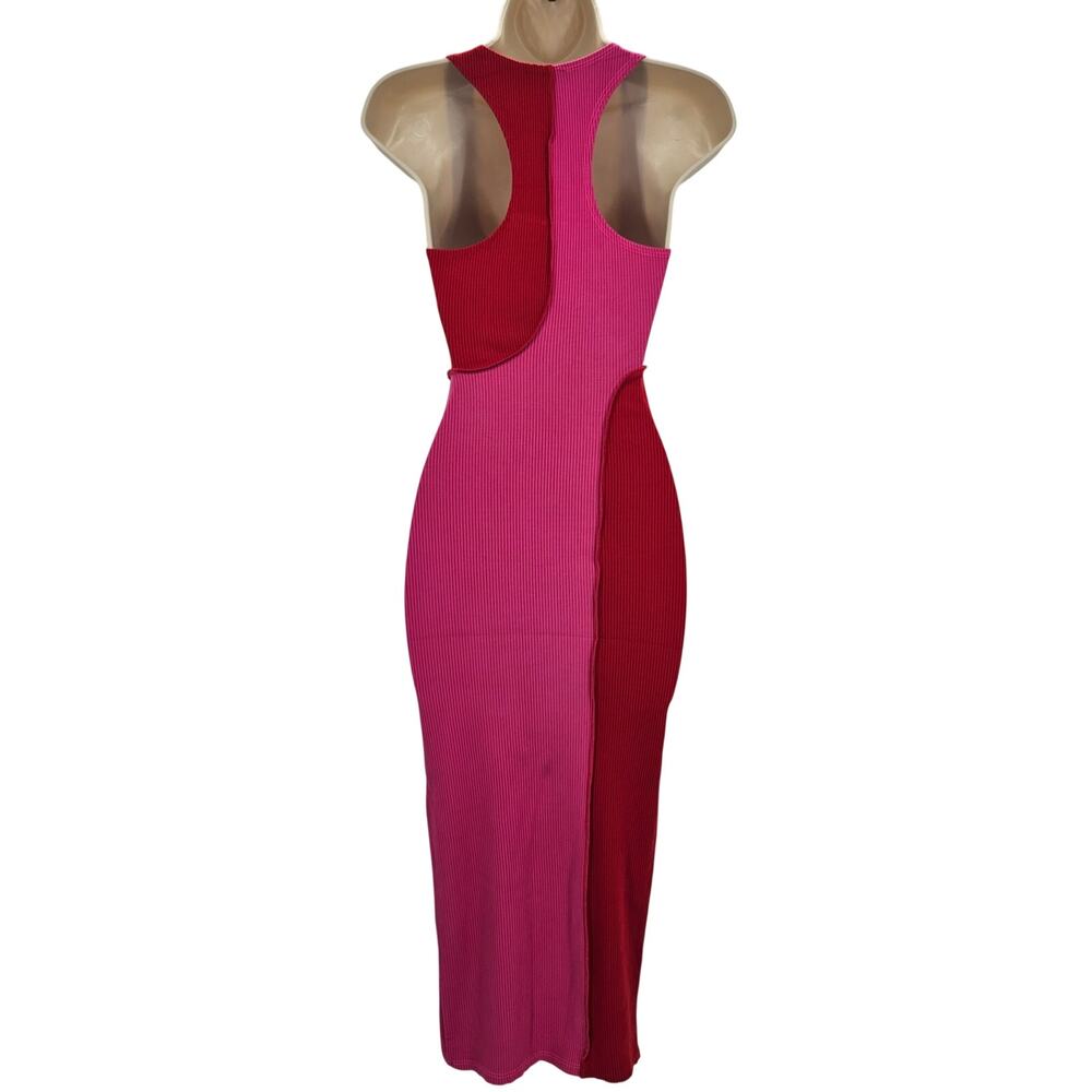Naked Wardrobe Womans size XL Rib Colorblock Racerback Midi Dress Pink/Red NWOT - Picture 4 of 8